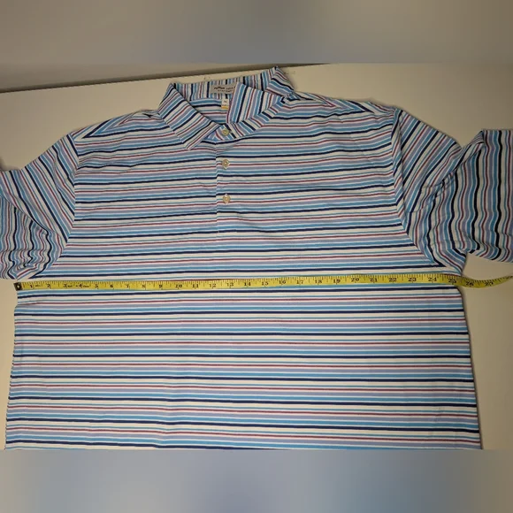 Peter Millar XL 'Summer Comfort' Polo Short Sleeve Blue Stripe - Some Pilling - Picture 4 of 16